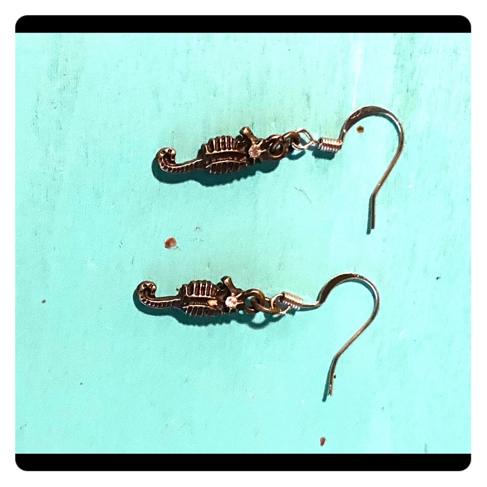 Silver rustic sea horse earrings